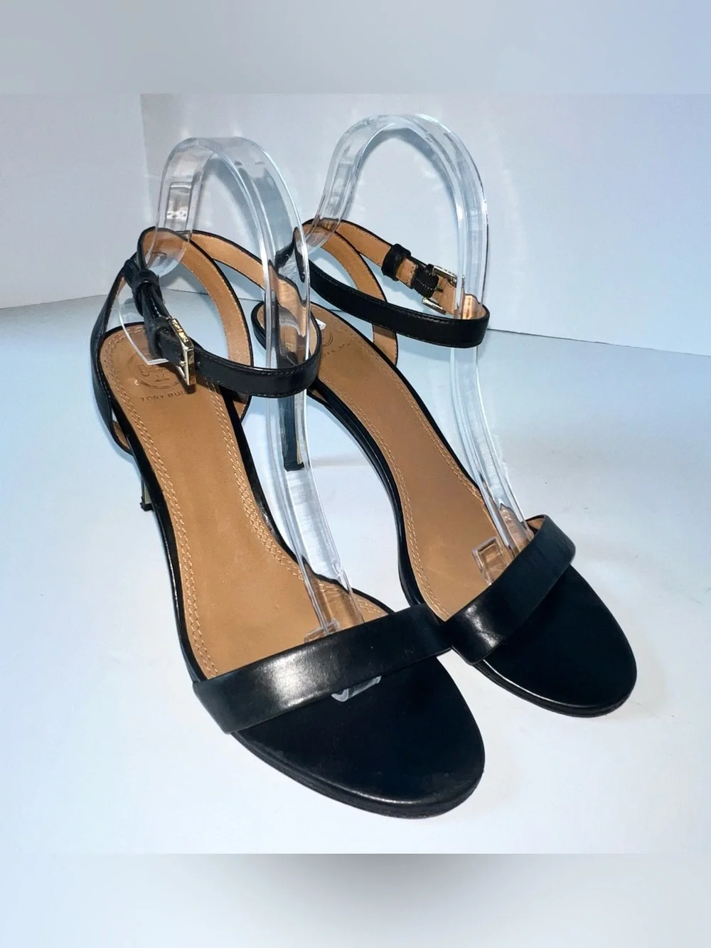 Tory Burch Elana black leather strappy heel sandal Sz 9